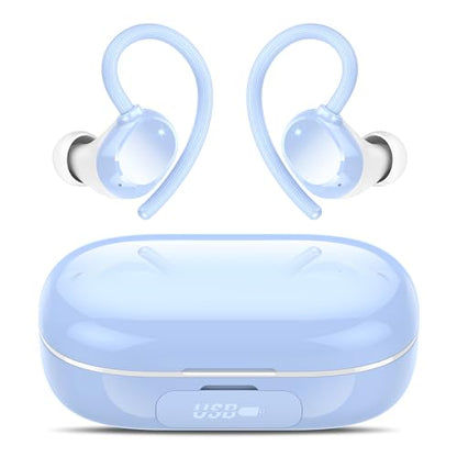 Ear buds Wireless Bluetooth Earbuds Sport 128H Playtime 2026 NEW Bluetooth 5.3 Headphones with LED Display Powerful Bass Over Ear Earphones with Earhooks IP7 Waterproof for Gym/Running/Workout - color: Sky blue