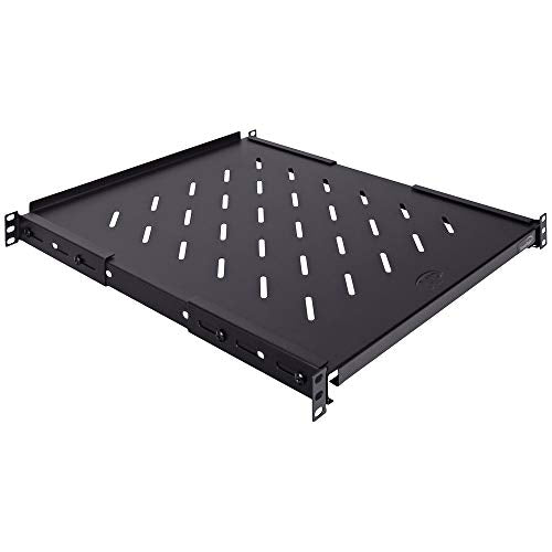 Vented 4-Post Shelf, Adjustable, Black, 550 mm Depth, 1U, 242 lbs, Cold Rolled Steel, CE Compliant - size: 22" Deep