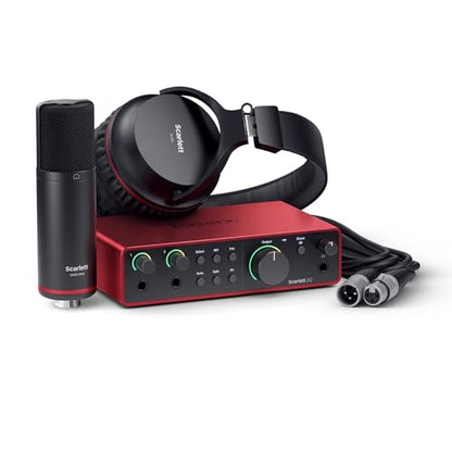 Focusrite Scarlett 2i2 Studio 4th Gen USB Audio Interface Bundle for the Songwriter with Condenser Microphone and Headphones for Recording, Streaming, and Podcasting | 2 Mic Preamps, 2 Hi-Z Inputs, Auto Gain, Clip Safe, Air Modes, CM25 MkIII Mic, SH-450 H