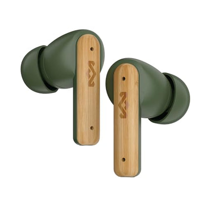 House of Marley Little Bird True Wireless Earbuds, Touch Controls, Built-in Mic, 24 Hours Playtime with Case, USB-C Quick Charge, Sustainable Materials, Movie and Gaming Mode (Green) - color: Green