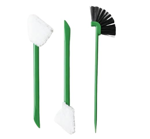 Mini Keyboard Cleaning Brush Set (3-Pack), Detail Crevice Cleaning Tool with Scraper and Microfiber Head for Window Tracks, Air Vents, and Electronics, Green