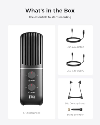 XTUGA X-4 Creators Condenser Microphone,Metal ASMR Microphone,Streaming Mic | 4-Pattern Pickup,Plug & Play,Zero-Latency,48kHz/16bit,Desktop Gaming Microphone for PC,Streaming,Podcast,Studio Recording