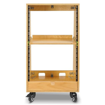 Sound Town DIY Slanted 16U Studio Rack (8U Top + 8U Lower), with 2U Bottom Storage, Slide-Out Tray, Caster, Plywood, Golden Oak for Recording Room, Home Studio (SDRK-ST16T) - size: 16U(8U Top + 8U Lower),Golden Oak