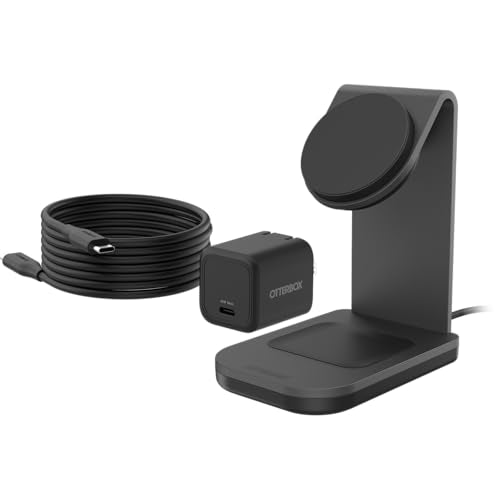 OtterBox 2-in-1 Space Saving Wireless Charging Stand - Black | MagSafe & Qi2 Compatible Charging Stand for Apple, Samsung, Google & More, Space Saving Design - color: Black, style: 2-in-1
