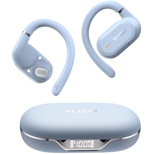 TOZO OpenWear Open Ear Earbuds, AI Translation Real Time 145+ Languages | 60H Translator Ear Buds Audifonos Traductores Inglés Español, All Day Comfort, Bluetooth Headphones 5.4 with Smart Display - color: Blue