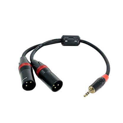 3.5mm TRS to Dual XLR Male Y-Splitter Cable, 12 Inch | Gold Plated Connector, For Mixer, For Speaker, For Camera - size: 12 Inch