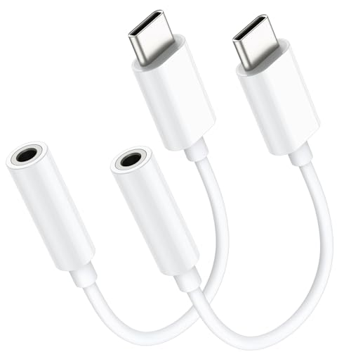 USB C to 3.5mm Audio Headphone Adapter, Type C to Headphone Jack Adapter, Aux Audio Dongle Cable Cord Compatible with iPhone 17 Pro Max/16/15,Samsung Galaxy S25 Ultra/S24/S23,Pixel,iPad Pro, 2 Pack - color: White