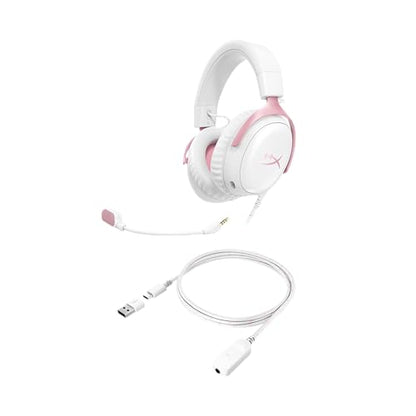 HyperX Cloud III – Wired Gaming Headset, PC, PS5, Xbox Series X|S, Angled 53mm Drivers, Memory Foam, Durable Frame, Ultra-Clear 10mm Mic, USB-C, USB-A, 3.5mm – Pink