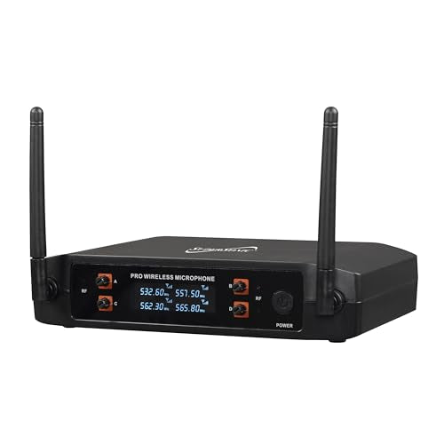 Supersonic SC-909 2.4G 4 Channel Wireless Microphone System with Long-Range 160 FT Transmission, Crystal-Clear 20Hz-20KHz Sound, Low 30mA Consumption, AA Battery-Powered Transmitter, and 12V Receiver