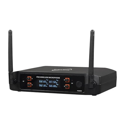 Supersonic SC-909 2.4G 4 Channel Wireless Microphone System with Long-Range 160 FT Transmission, Crystal-Clear 20Hz-20KHz Sound, Low 30mA Consumption, AA Battery-Powered Transmitter, and 12V Receiver