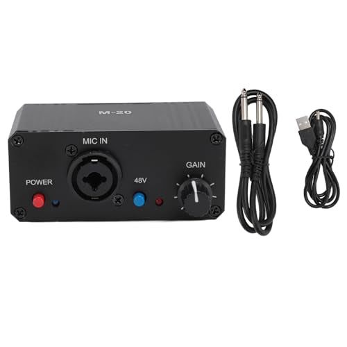 Microphone Preamp, High Gain Mic Preamplifier Booster with 48V Power XLR Output, Audio Mixer Preamp Dynamic Condenser Microphones for Podcast Broadcast Home Recording