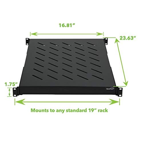 Navepoint 1U 19-Inch Fixed 4-Post Rack Mount Server Shelf with Adjustable Depth from 18-34 Inch Black - size: 24" Deep