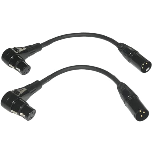 CNCESS Right Angle Female XLR to Straight Male XLR Cable, 2 Pack | 3-Pin to 3-Pin, Plug Cable