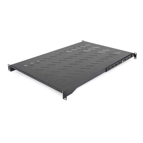 StarTech 1U 4-Post Vented Rack Shelf, 28-34.4in, 150lb (ADJSHELFV-Rack) | Adjustable depth 71.1-87.3cm, 150lb/68kg capacity, Cold-rolled steel, M5 hardware - size: 28-34.4in