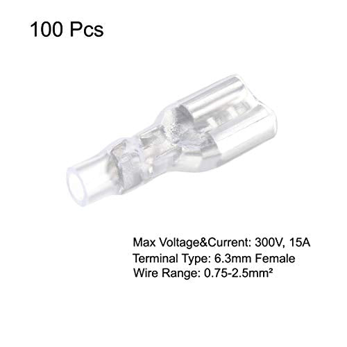 uxcell 100pcs 6.3mm Wire Terminals Connector Quick Splice Female Spade Connect with Insulating Sleeve