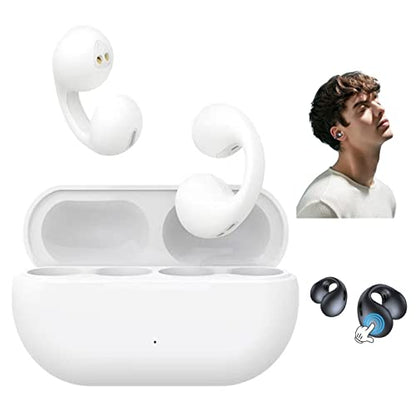 Wireless Ear Clip Bone Conduction Headphones, 2023 New Open Earbuds Bluetooth Earbuds, IPX5 Waterproof Hook Headphones After Shock Air (White) - color: White
