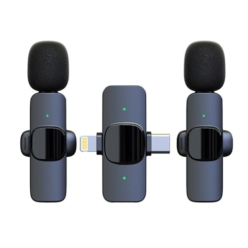 Wireless Microphone for iPhone/Android/PC/Tablets,Wireless Lavalier Microphone with USB-C/Lightning Plug, Video Recording - Clip on Microphones for YouTube Tiktok Podcast Vlogging