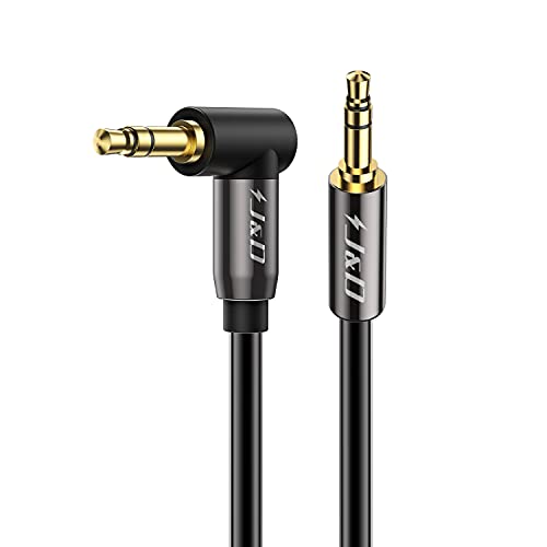 J&D 3.5mm Stereo Audio Aux Jack to Jack Gold Plated Cable 90 Degree Right Angle Compatible for iPhone, Galaxy, Speakers or All Other Devices, 10 Feet - size: 10 Feet