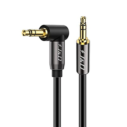 J&D 3.5mm Stereo Audio Aux Jack to Jack Gold Plated Cable 90 Degree Right Angle Compatible for iPhone, Galaxy, Speakers or All Other Devices, 10 Feet - size: 10 Feet