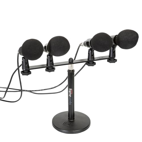 Gator Frameworks 1-to-4 Mic Mount Bar with Standard 5/8-Inch Thread Suitable for Most Microphone Stands Boom Arms (GFWMIC1TO4) - style: (4) Microphone Mounts