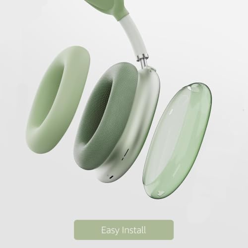 MOLOPPO 3 in 1 Case Cover Compatible with AirPods Max 2/1 2024/2020, Green | Anti-scratch Clear Soft TPU Ear Cups /Silicone Ear Pad Case /Headband Cover for AirPods Max, Transparent Accessories for Max - color: A8-Transparent Green