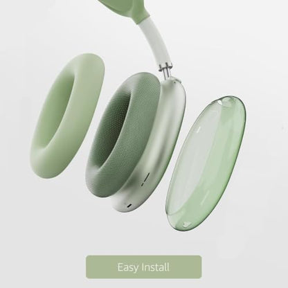 MOLOPPO 3 in 1 Case Cover Compatible with AirPods Max 2/1 2024/2020, Green | Anti-scratch Clear Soft TPU Ear Cups /Silicone Ear Pad Case /Headband Cover for AirPods Max, Transparent Accessories for Max - color: A8-Transparent Green