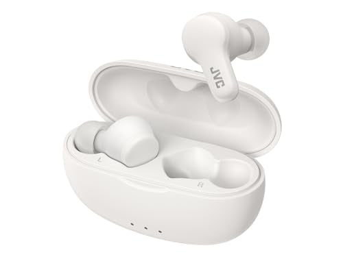 JVC Gumy HAA7T2W True Wireless Earbuds, White | Bluetooth 5.3, 24-Hour Playback, IPX4 Water Resistant, XS/S/M/L Earpieces, Built-in Mic - color: White