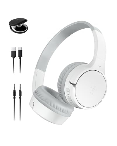 Belkin SoundForm Mini Bluetooth Kids Headphones with Case, 30H Battery Life | Toddler headphones, carrying case included, 85dB volume limiter, built-in mic, iPad, Android tablet, school - color: White, style: Wireless (USB-C) + Case