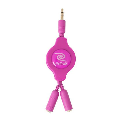 ReTrak Retractable Headphones Splitter, Pink (ETCABLESPLPK ) - color: Pink