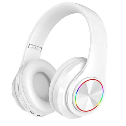 Over Ear Wireless Headphones with Noise Reduction, Mic Deep Bass HiFi Stereo, Foldable Lightweight LED Headset for PC Home Travel Office (White) - color: White