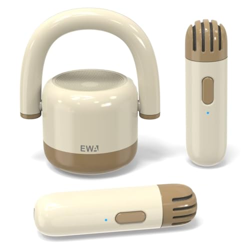 EWA Portable Mini Metal Karaoke Machine, Bluetooth Karaoke Speaker with 2 Wireless Microphones, Ideal Gifts for Girls Boys Family Home Party Birthday Christmas Toys Gifts-(Beige) - color: Beige