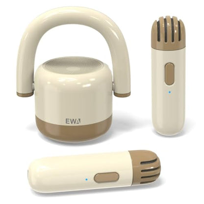 EWA Portable Mini Metal Karaoke Machine, Bluetooth Karaoke Speaker with 2 Wireless Microphones, Ideal Gifts for Girls Boys Family Home Party Birthday Christmas Toys Gifts-(Beige) - color: Beige