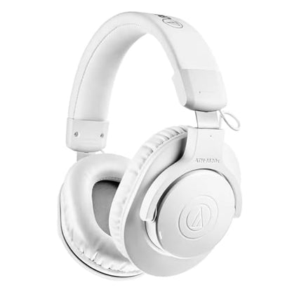 Audio-Technica ATH-M20x Closed-Back Over-Ear Professional Monitor Headphones, White, Bundle with Desktop Stand