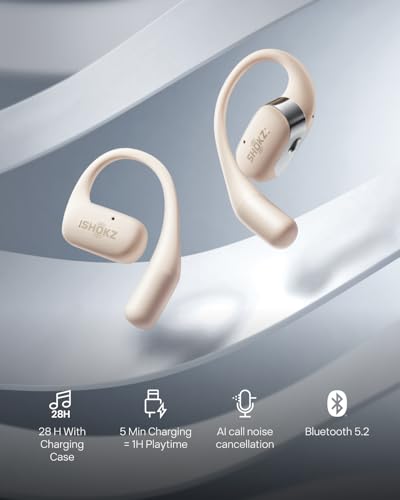 SHOKZ OpenFit - Open-Ear True Wireless Bluetooth Headphones with Microphone, Earbuds with Earhooks, Sweat Resistant, Fast Charging, 28HRS Playtime, Compatible with iPhone & Android (Renewed)