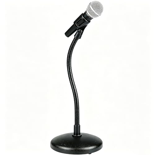 Heavy-Duty Round Weighted Base Desktop Microphone Stand with Flexible Gooseneck & 3/8" to 5/8" Adapter for Podcast, Studio, Classroom, Church (7.1" Base, Black)