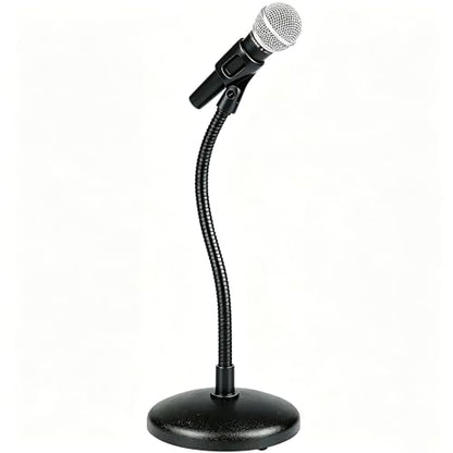 Heavy-Duty Round Weighted Base Desktop Microphone Stand with Flexible Gooseneck & 3/8" to 5/8" Adapter for Podcast, Studio, Classroom, Church (7.1" Base, Black)