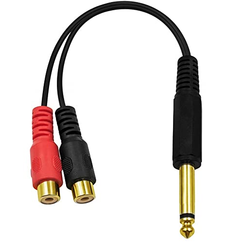 6.35mm to 2RCA Cable, Gold Plated 6.35mm 1/4 inch Mono TS Male to 2 Dual RCA Female Plug Y Splitter Adapter Cable - 8 Inch (6.35 M/2RCA FM) - color: 6.35 M/2RCA FM