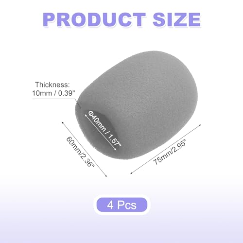 MECCANIXITY 4pcs Microphone Foam Covers, 40mm (1.57") ID 10mm (0.39") Thickness Microphone Windscreen Foam Cover for Most Handheld Microphones, Gray - color: Gray