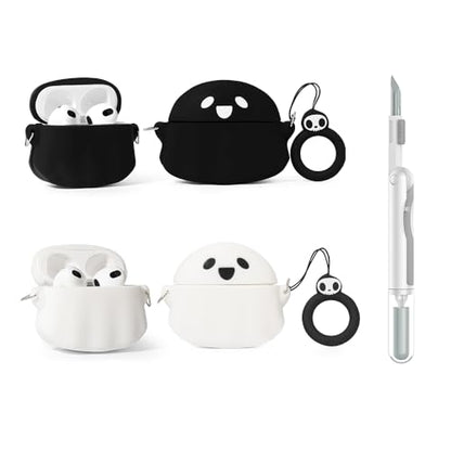 (2Pack+Cleaner Pen) XMBYGY Case for Apple AirPods 3rd Generation Wireless Earbuds with Cleaning Pen Kit, Silicone Cute Charging Case Shockproof Protective Cover and Carabiner for AirPods 3 (GTBK+WT) - color: GTBK+WT