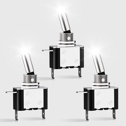 Nilight 3PCS White LED Toggle Switch 12V 20A 3 Pin 2 Position ON Off SPS - color: 3PCS LED Switch White
