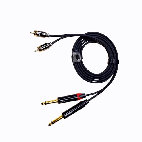 Dual 1/4 TS to Dual RCA Cable 6ft, OFC 24K Gold-Plated Multi-Layer Shielded Noise-Free Audio Interconnect for Home Studio, DJ Mixer, Amplifier – for Pioneer DJ, Yamaha, Focusrite Scarlett