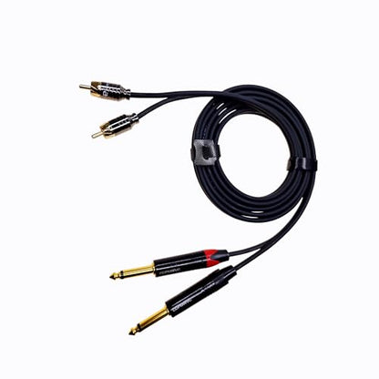 Dual 1/4 TS to Dual RCA Cable 6ft, OFC 24K Gold-Plated Multi-Layer Shielded Noise-Free Audio Interconnect for Home Studio, DJ Mixer, Amplifier – for Pioneer DJ, Yamaha, Focusrite Scarlett