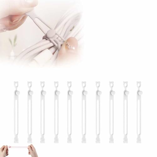 Silicone Cable Straps Cord Organizer,2025 NEW Data Cable Organizer for Bundling Earphone, Phone Charger, Computer Cords, Multipurpose Reusable Cable Ties Wire Organizer (10, White) - color: White