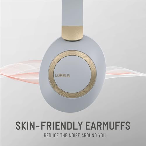 LORELEI B-C6 Wireless Over Ear Headphones, 50H Playtime Foldable Lightweight Bluetooth Headsets, Deep Bass, Built-in Microphone, Memory Foam Earmuff, for Travel, Home Office (Smoke Gray) - color: Grey