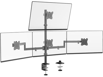 Quad Monitor Mount for 17-27 Inches - Fully Adjustable Heavy Duty 4 Monitor Arm Desk Mount, Max Load 22lbs per Screen, Clamp/Grommet, VESA 75/100 mm, Black - size: 27inch