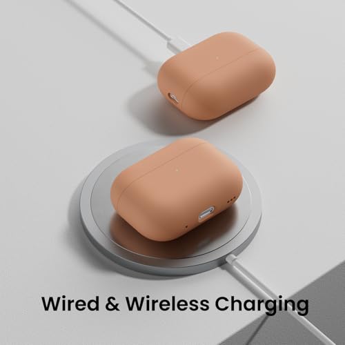 ORNARTO for AirPods Pro 2 Case, Hybrid Silicone, Dark Salmon | Hybrid Silicone Rubber, Front LED Visible, Wireless Charging, Skin-Friendly Soft Touch, Anti-Scratch, Detachable Lanyard - color: Dark Salmon