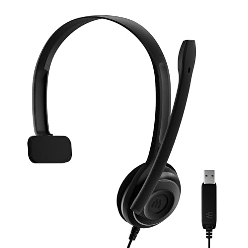 EPOS PC 7 USB Wired Headset – Lightweight Noise-Cancelling Boom Mic, Wideband Audio, Plug-and-Play USB-A, Crystal-Clear Calls for Skype, Zoom & Teams – Compatible with Windows, macOS, Chromeboo, Black - size: 1 Count (Pack of 1)