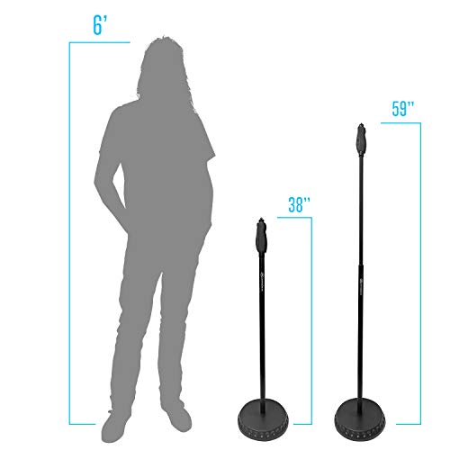 AxcessAbles Weighted Mic Stand Floor with Heavy Round Base, Quick Grip Height Adjustment - 74" Microphone Stand Include 33" Detachable Mic Boom Arm. Tall Microphone Stand for Singing (MS-201RB) 2-Pack - size: 2-Pack