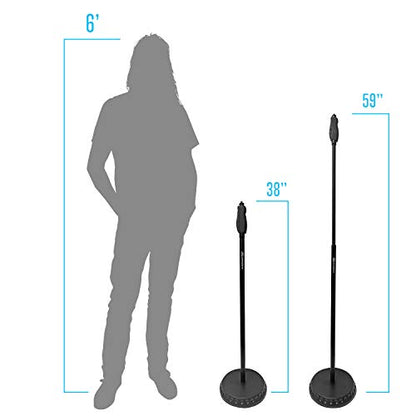 AxcessAbles Weighted Mic Stand Floor with Heavy Round Base, Quick Grip Height Adjustment - 74" Microphone Stand Include 33" Detachable Mic Boom Arm. Tall Microphone Stand for Singing (MS-201RB) 2-Pack - size: 2-Pack