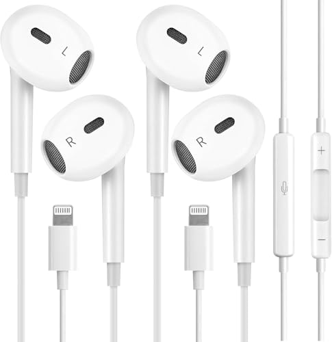 2Pack Wired Headphones for iPhone Earbuds with Lightning Plug | Mic Volume Control Stereo Noise Isolation，Earphones for iPhone 14 13 12 11 Pro Max/XR XS X/8 7 Plus